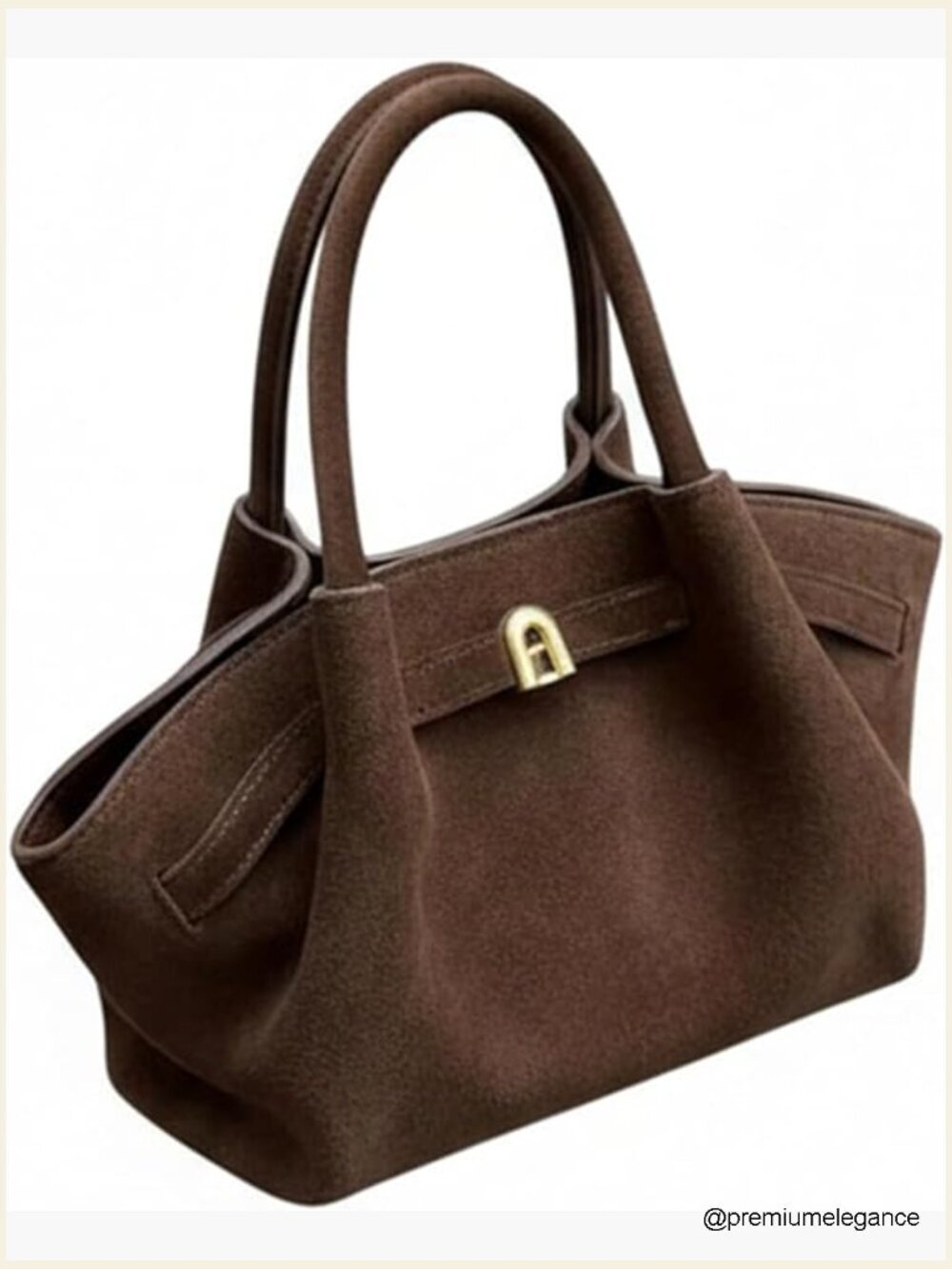 Vintage Suede Leather Satchel Handbag Small Bucket Bag Purse